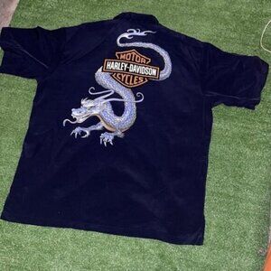 Harley Davison Vintage  graphic dragon Button Shirt